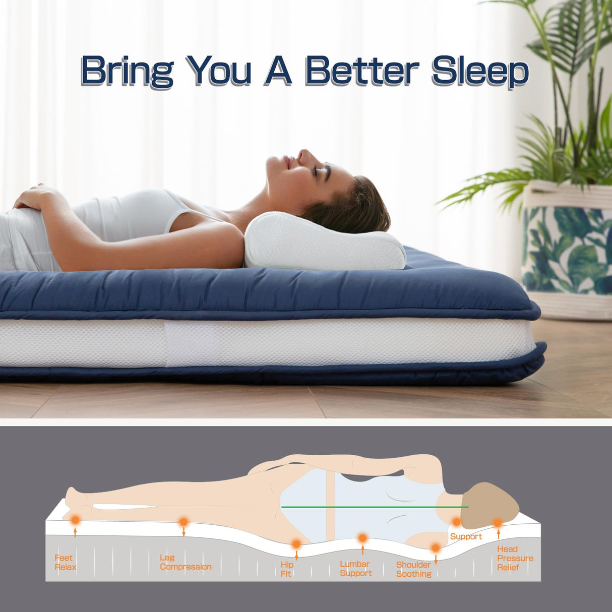 Syalife Japanese Futon Mattress Floor Mattress, 4" Thicken Roll Up Tatami Mat, Foldable & Portable Floor Bed Sleeping Pad, Traditional Shiki Futon (shikibuton), Design by Japan (Navy Blue, 39 * 80) Syalife