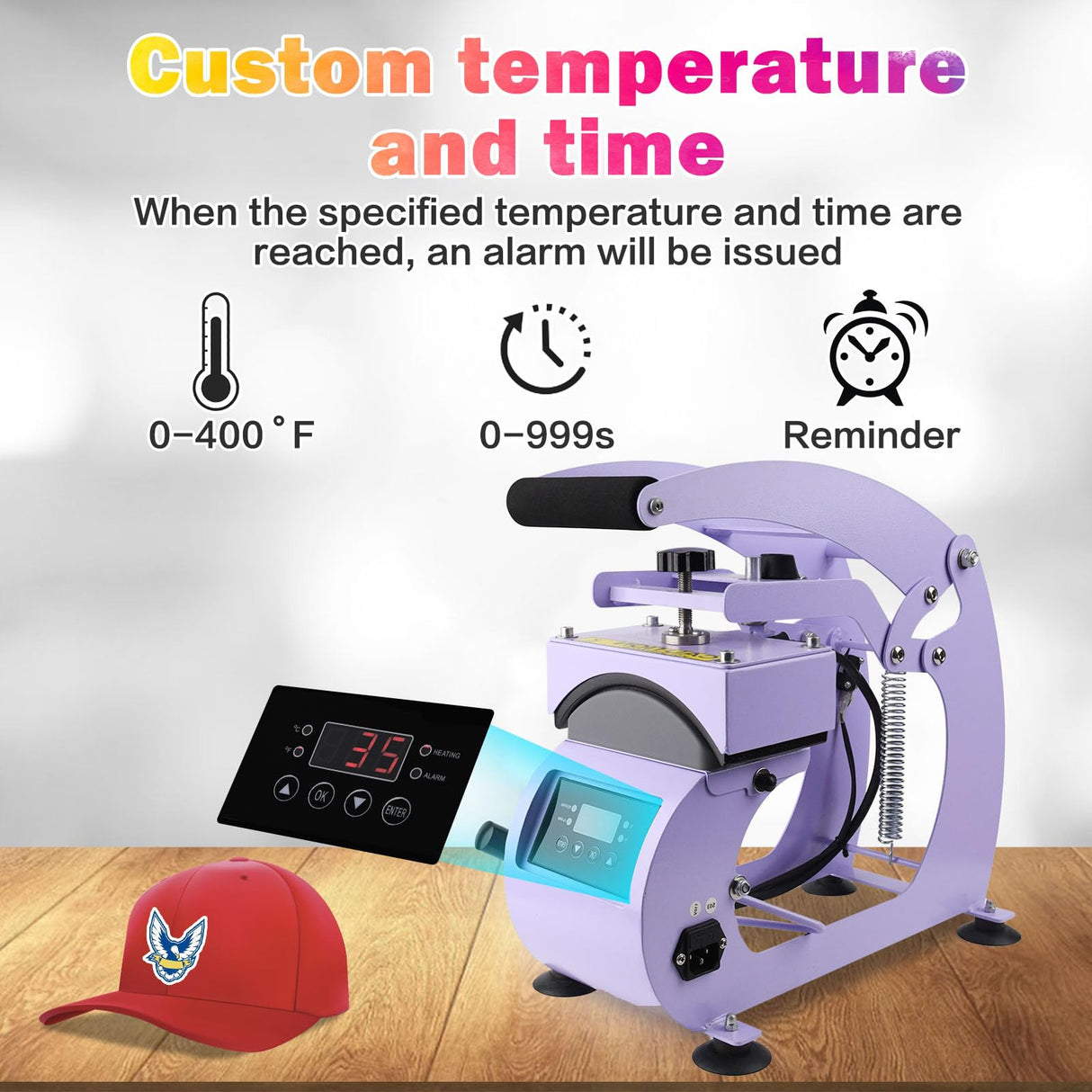 Hat Heat Press Machine for Caps with 2 Interchangeable Platens, Custom Tempe & Timer, 3 Fuses, Auto Start, Provides Sublimation, Heat Transfer and Htv Projects for DIY Hat Designs Haoguo
