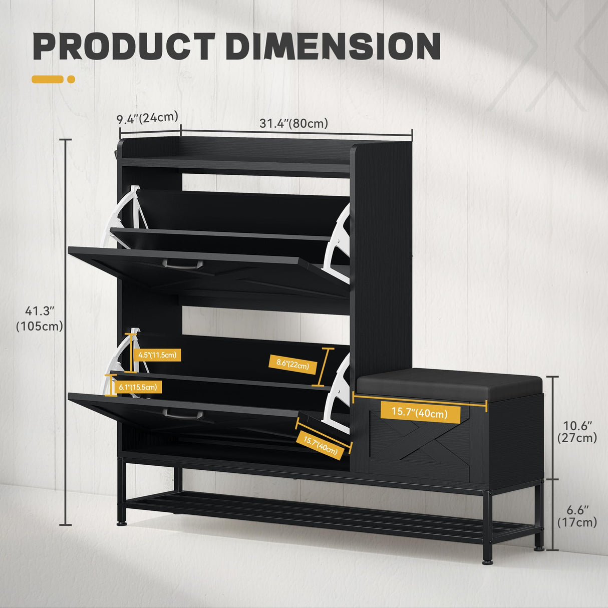 DWVO Farmhouse Shoe Cabinet, Slim Shoe Storage Cabinet with Bench, Narrow Shoe Organizer for Entryway, Living Room, Hallway (Black) DWVO