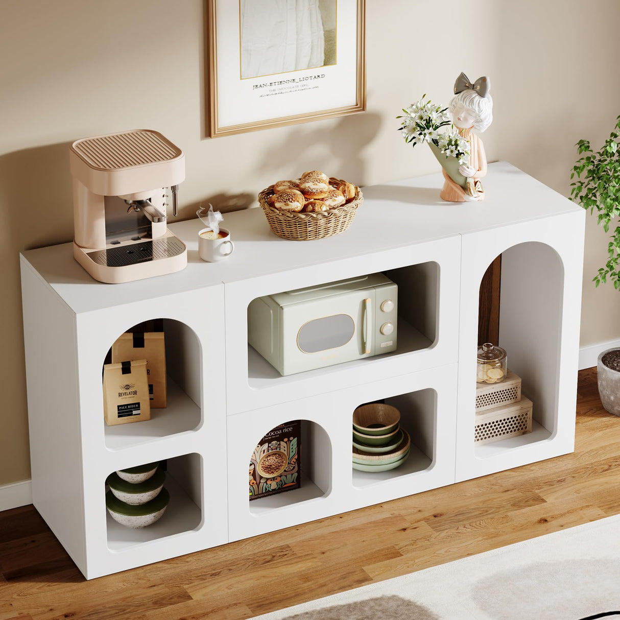 Tribesigns 59" White Console Table, Modern Entryway Table, Wooden Storage Organizer Entrance Table with 6 Compartments, Long Sofa Table, Behind Couch Table with Storage for Living Room, Hallway, Foyer Tribesigns