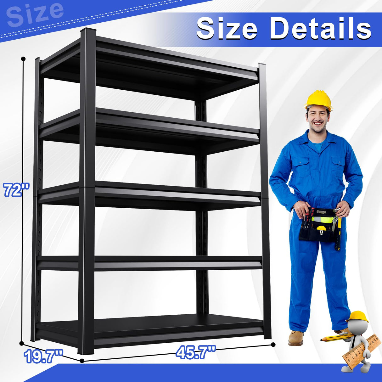 72''H Garage Shelving 2500lbs Heavy Duty Shelving 5T Adjustable Metal Shelves 35.4''W Garage Storage Shelves Easy to Assemable Shelving Units Utility Industaial Standing Shelf for Basemet Warehouses EWZXDB
