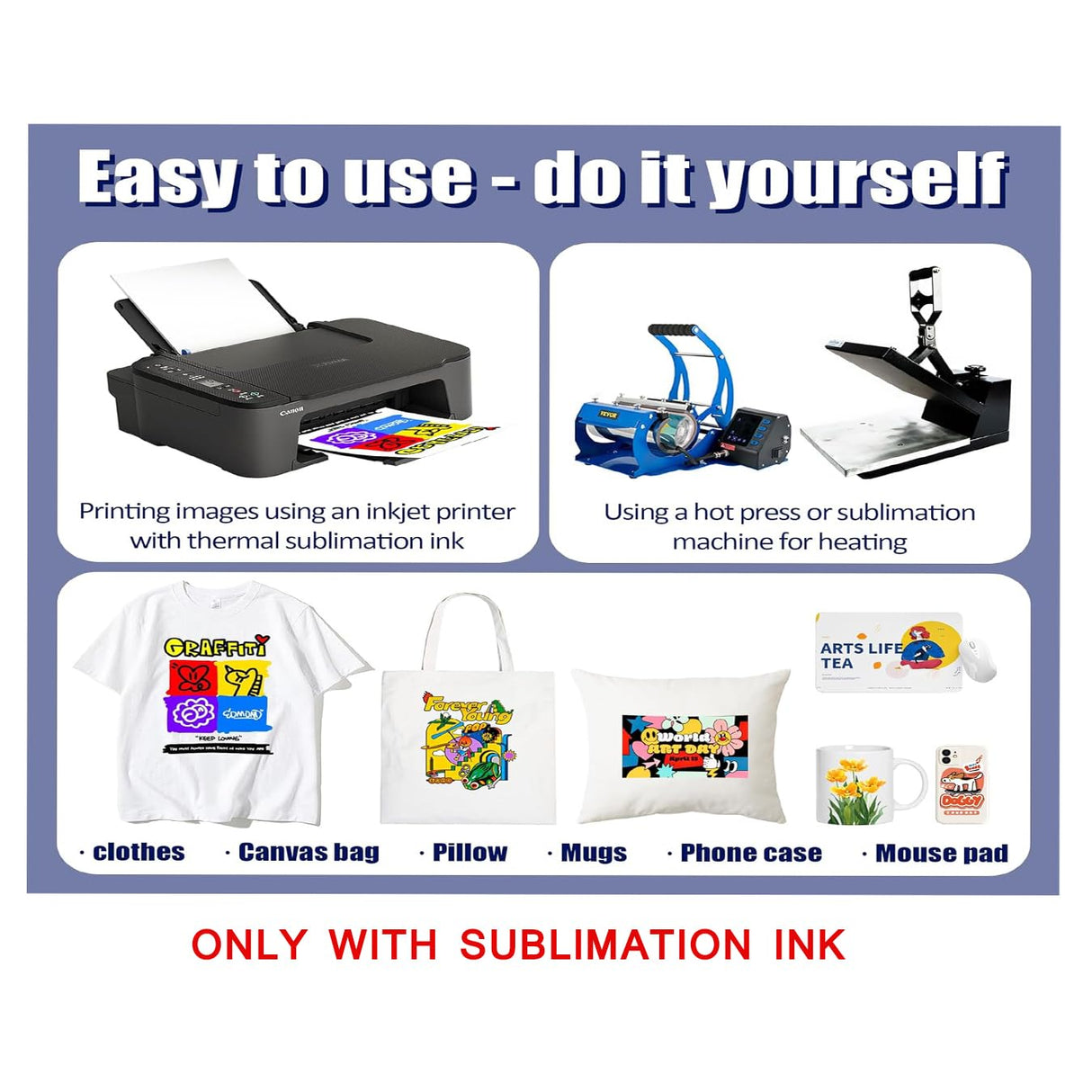 Sublimation Paper 120 Sheets 8.5 x 11 Inches for Any Inkjet Printer with Sublimation Ink Epson, Sawgrass, Heat Transfer Sublimation for Mugs T-shirts Light Fabric(FREE 1 Roll Heat Tape) Annaako