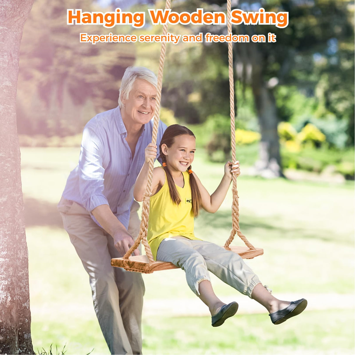 Wooden Tree Swing,Wooden Swing for Adults/Kids with 500lbs Load Capacity Waterproof Wooden Swing Seat Adjustable Hemp Rope Plus Tree Straps 100 inch for Indoor,Backyard,Garden,Playground (Adults) TIMCORR