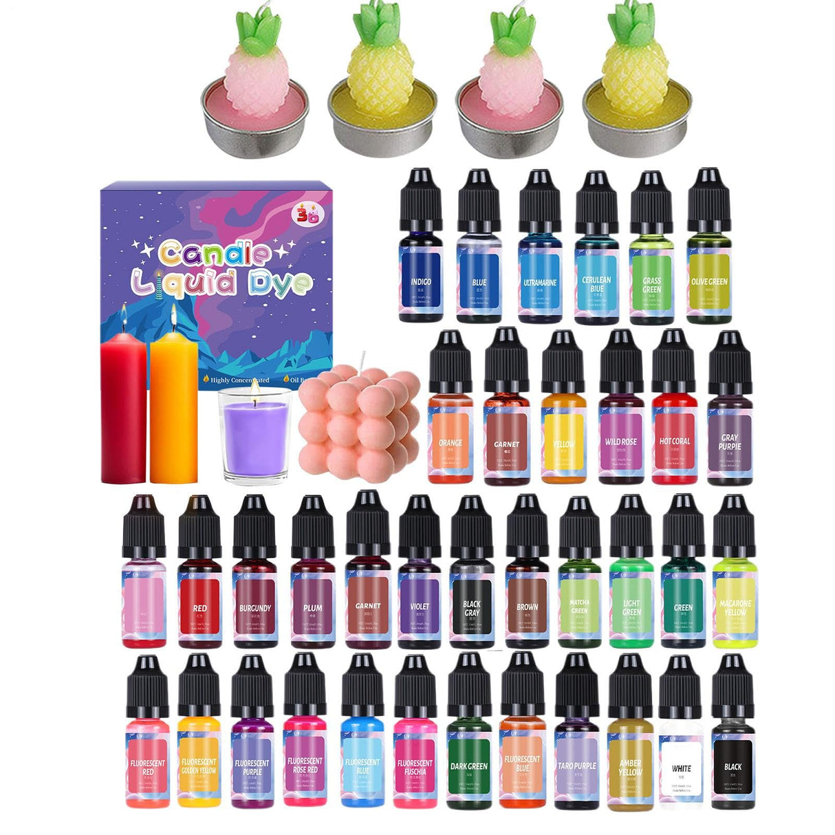 Candle Dye - Liquid Oil-Based Candle Dye | Candle Making Dye Colors | Liquid Concentrated Pigment | diyY Candle Making Pigment with 18 Or 24 Colors for Lip Gloss, Epoxy Resin WoodArtSupply