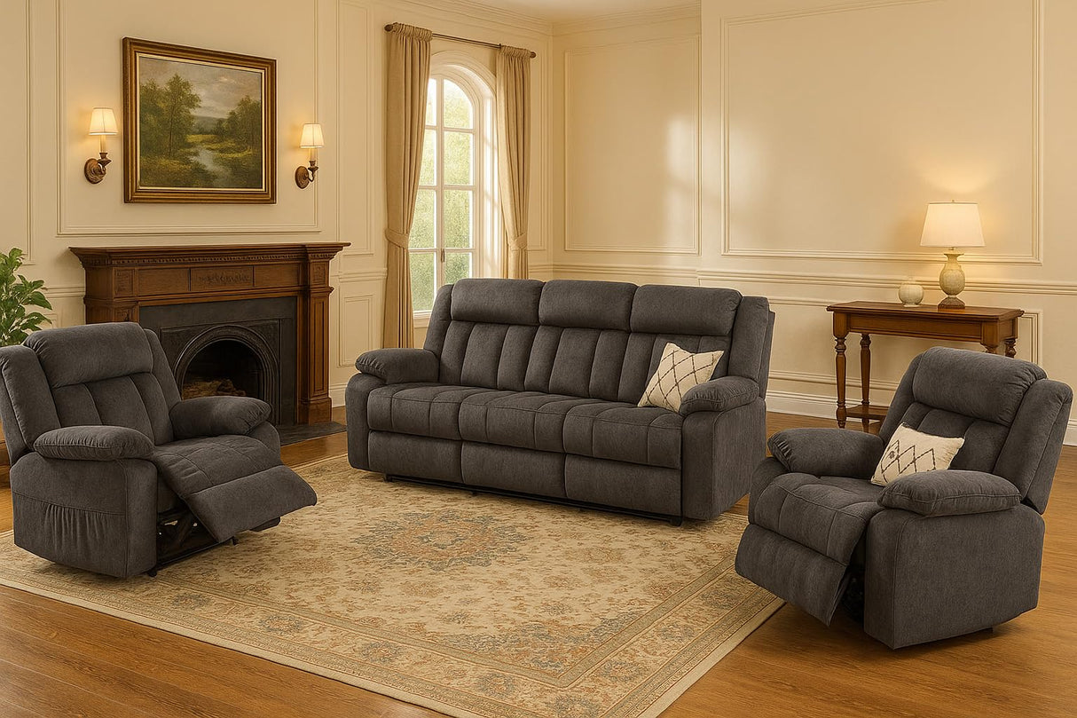 LUCKLIFE Recline Sofa Set with Manual Recliners,Living Room Furniture Set with Reclining Couch,Loveseat and Armchair,Breathable Fabric Upholstery,Thick Cushions and Ergonomic Design,Dark Gray,3+1+1 LUCKLIFE