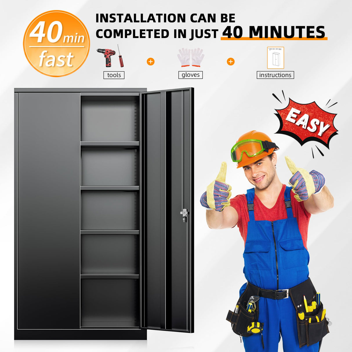 INTERGREAT Metal Storage Cabinets 72” Black Garage Steel Storage Cabinet with Doors and Shelves, Metal Tool Cabinet, Steel File Cabinet for Home Office, Basement, Warehouse, Classroom(Anti Tipping) INTERGREAT