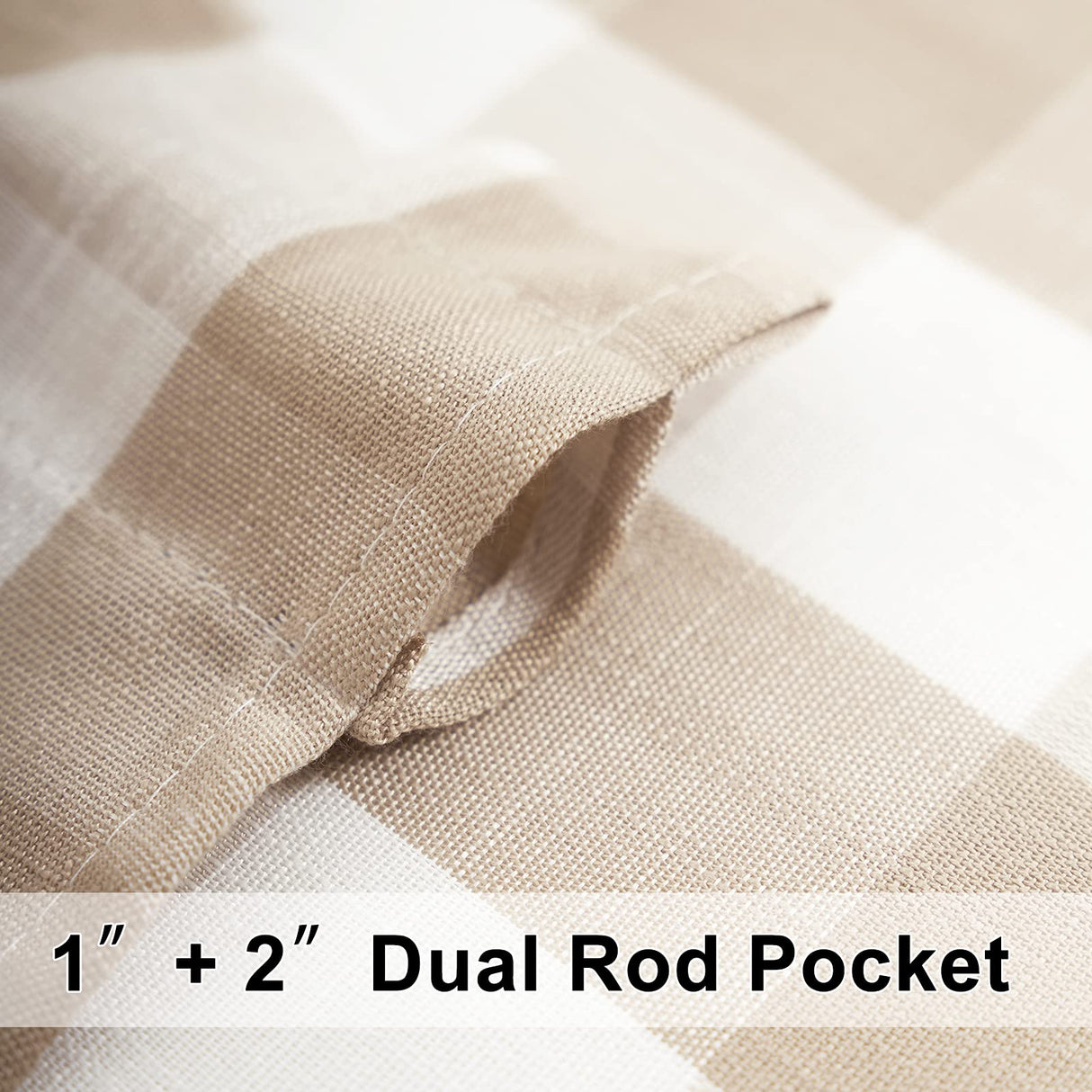 Treatmentex Pompom Buffalo Plaid Curtains 45" Kitchen Curtains Rustic Farmhouse Tan and White Check Curtain Panels for Small Windows Basement Bathroom Rod Pocket 2pcs Treatmentex
