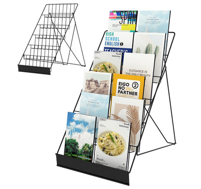 Suuiwau 6 Tier Wire Countertop Rack,18" Wide Metal Book Display Rack Magazine Rack with Sign Channel,Foldable Retail Vendor Booth Display Stand for Greeting Card,Brochure,Art Print,CD,Craft,Comic