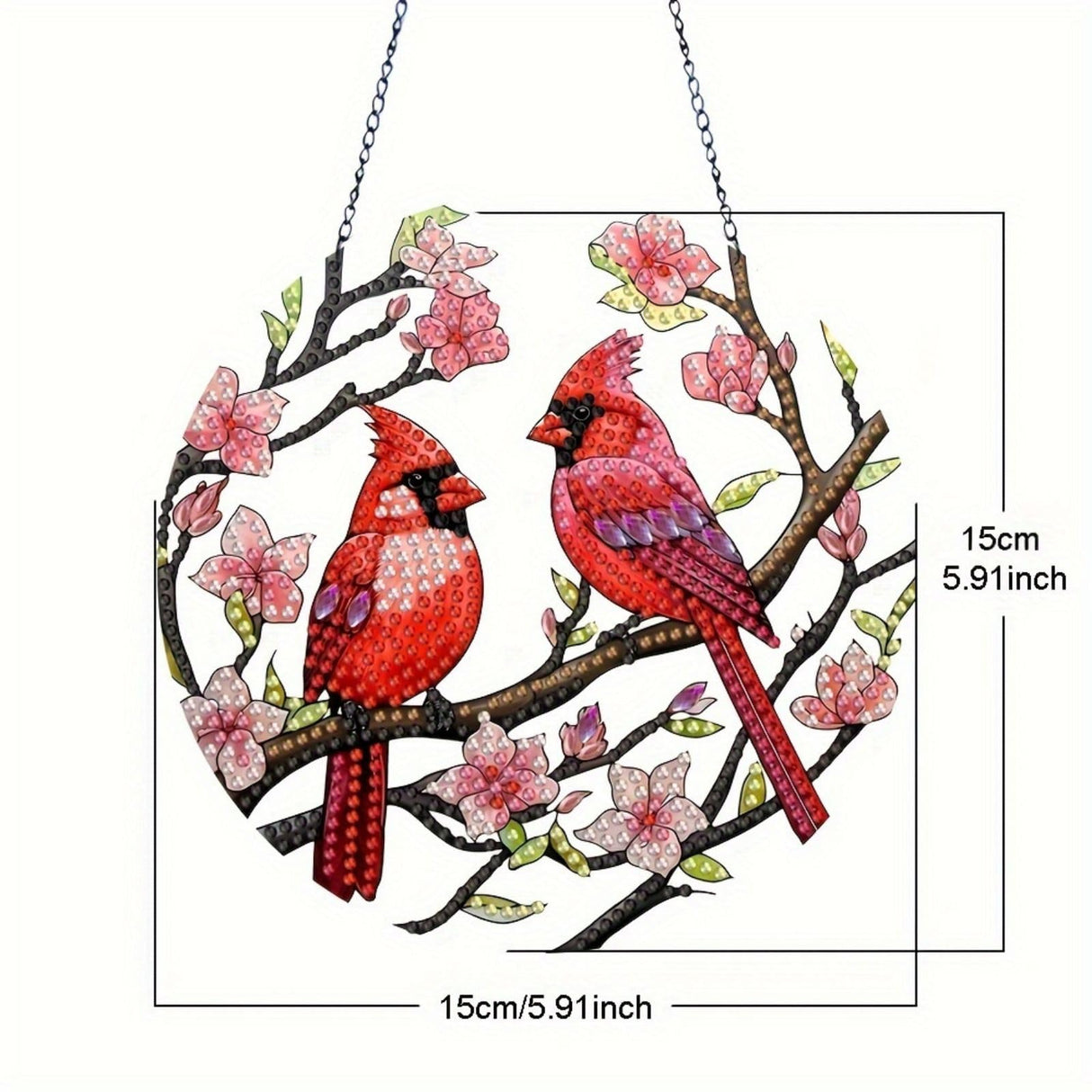 Generic DIY Hanging Diamond Pendant Special Shaped Crystal Diamond Art Painting Ornament Single Sided for Window Home Garden Wall Door Decor-Cardinal WoodArtSupply