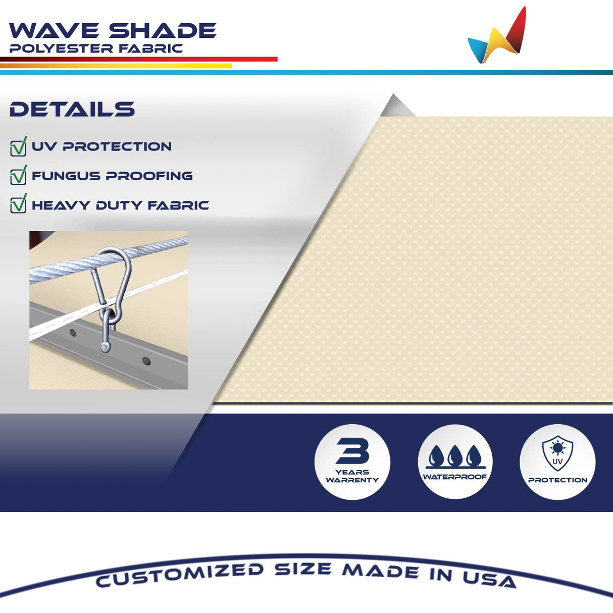 Windscreen4less 4' x 16' Waterproof Retractable Sun Shade Canopy Cover Sliding Wave Shade Sail for Pergola Patio Deck Yard Gazebo Outdoor (Beige) Windscreen4less