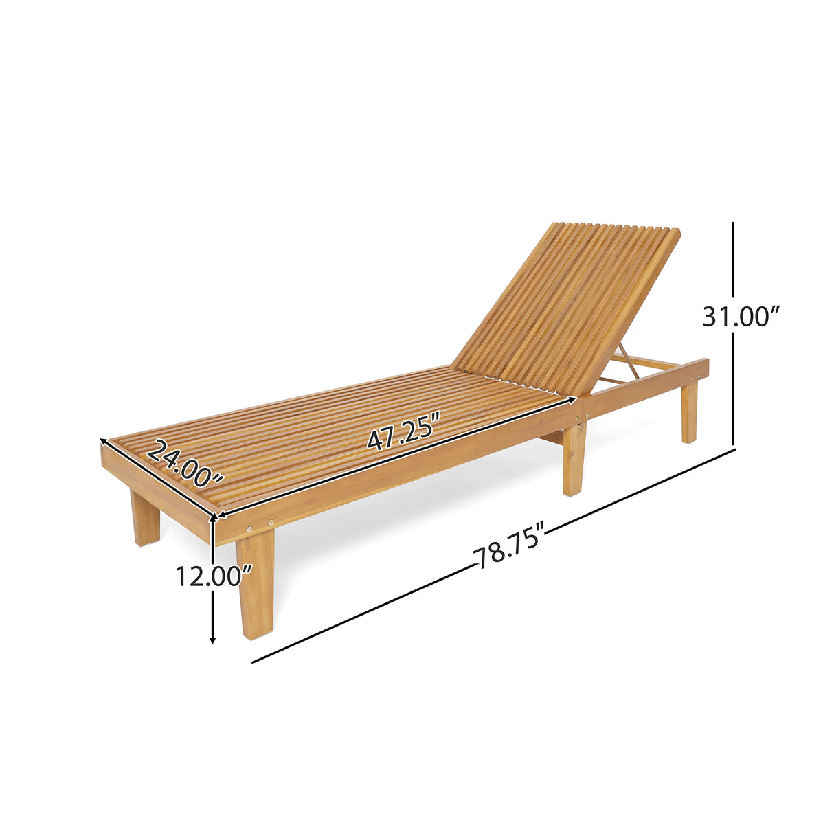 Christopher Knight Home Nadine Outdoor Wooden Chaise Lounge (Set of 2), 78.75 "W x 24 "D x 12 "H, Teak Christopher Knight Home