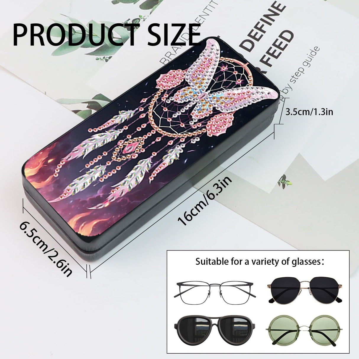JZHYOAN Diamond Art Eyeglass Case, Butterfly DIY Sunglasses Storage Box, DIY Glasses Ornament 5D Diamond Art Glasses Holder, Suitable for Traveling Indoor Outdoor Multi-Scenes Gift Giving JZHYOAN