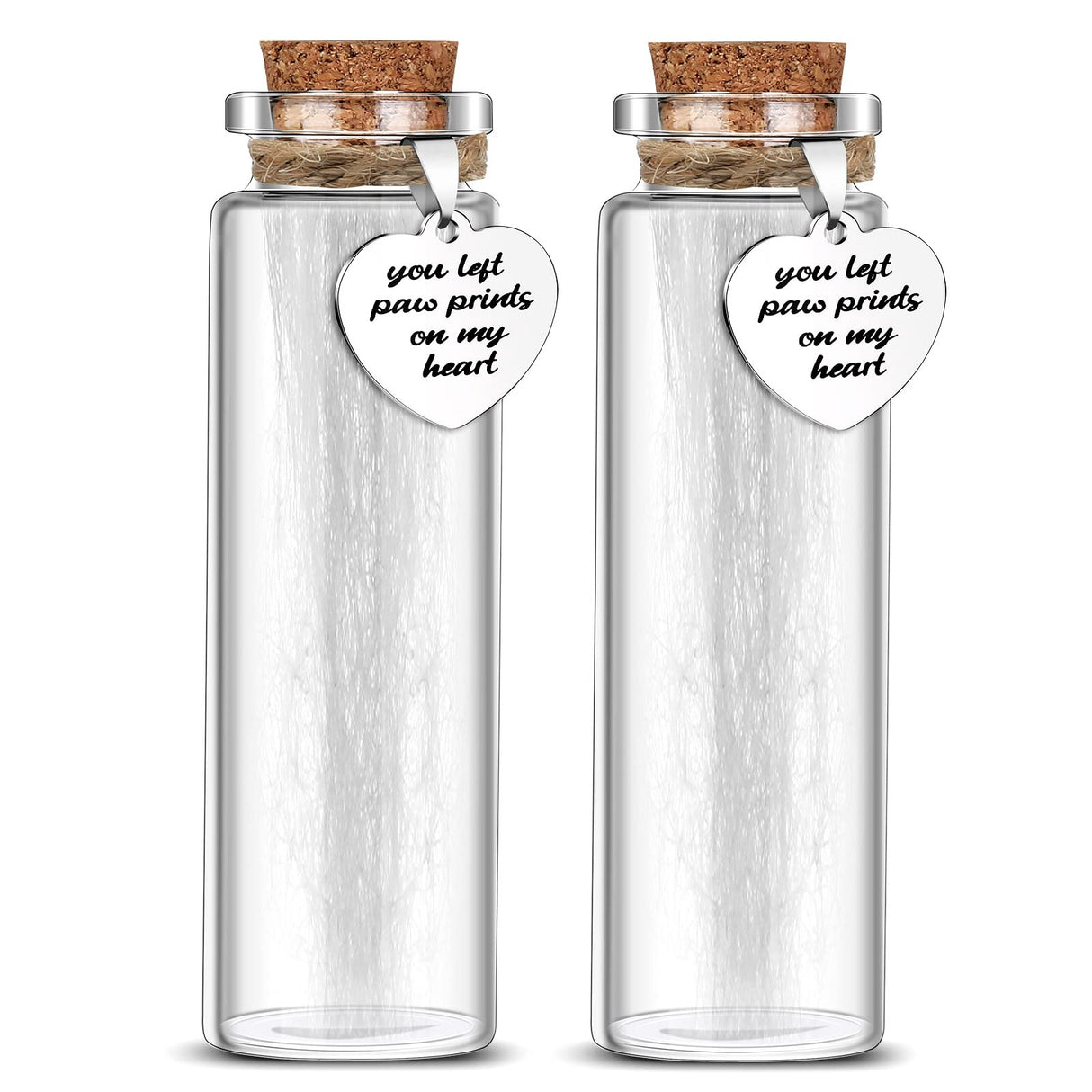 Nuenen 2 Pcs Pet Hair Glass Memorial Bottle Dog Keepsake Memorial Pet Loss Memory Sympathy Gift Vials for Hair with Heart Shape Ornaments White Organza Bags Cat Keepsake Glass for Ashes Fur Urn Nuenen