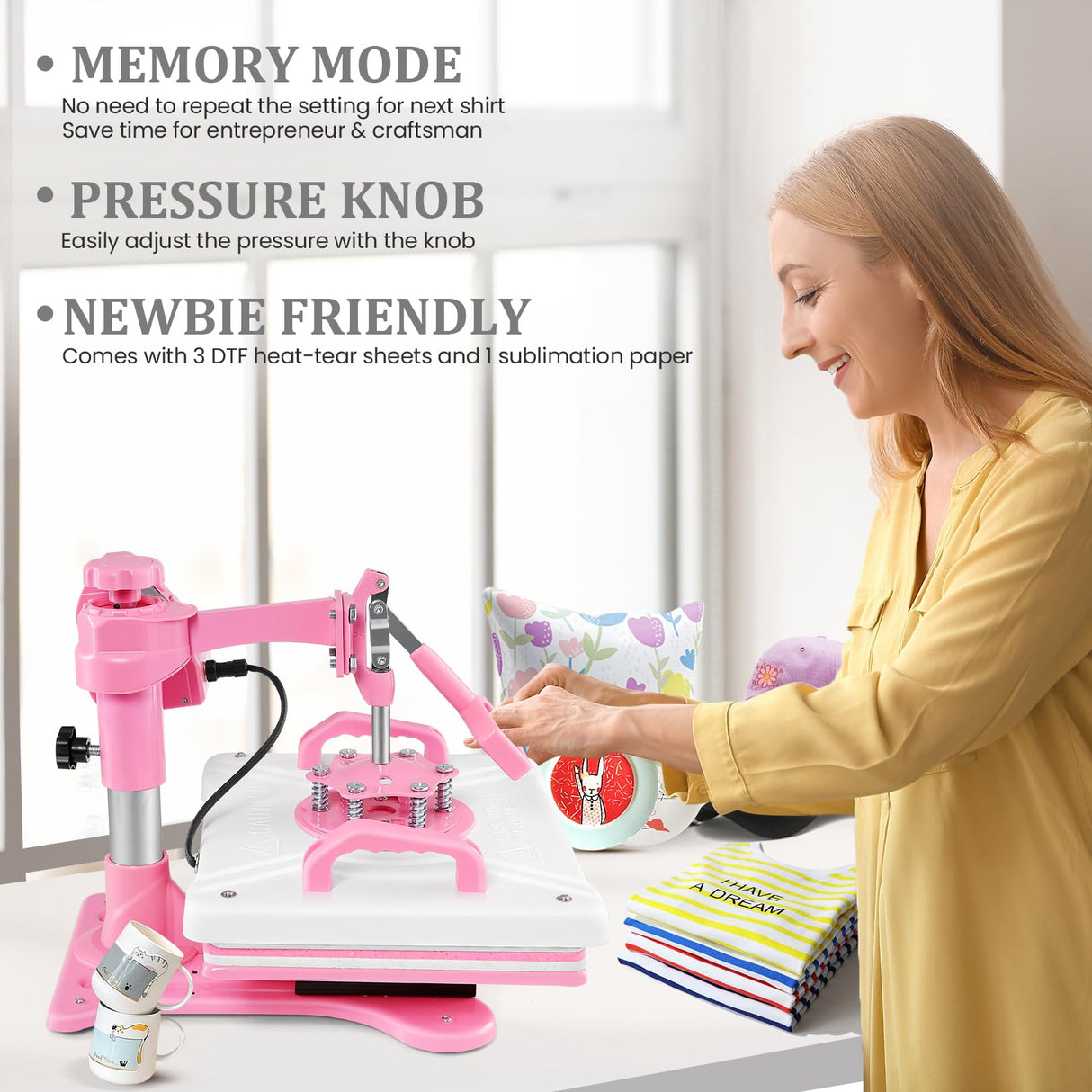 Whubefy Heat Press 12x15, 5 in 1 Heat Press Machine 360° Swing Away, Pink Sublimation Heat Press Digital Heat Transfer with 11oz Tumbler Press Machine, Heat Press Machine for Hat Cap Mug Plate Whubefy