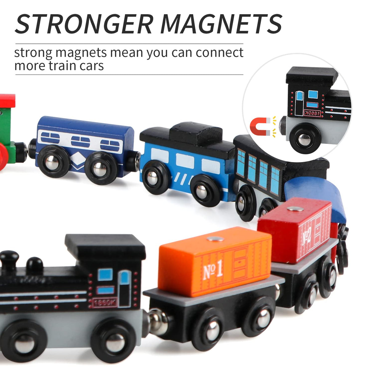 Wondertoys 16 Piece Magnetic Wooden Train Set for Toddlers - Includes Storage Bag and Track Accessories Wondertoys