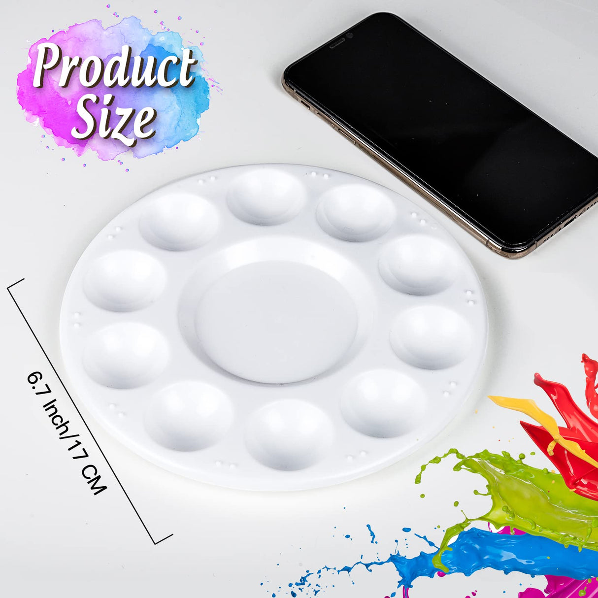 FANDAMEI Round Paint Palette Tray, Paint Tray Palettes Plastic Paint Tray Palette, Paint Trays for Kids, Paint Pallets with 10 Wells for Adults & Kids, for Painting or DIY Craft Class, White, 2 PCS Fandamei