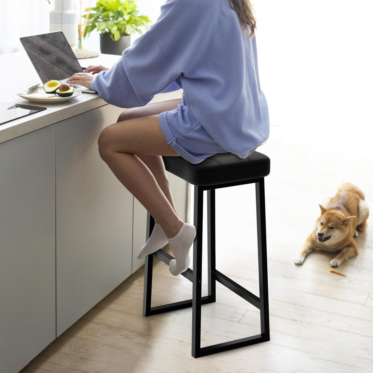 iTsst Bar Stool, Counter Height Bar stools,Modern Kitchen Island Chairs, Synthetic Leather with Stitching, 26 inches high, for Kitchen/Family Restaurant/Dining Room/Farmhouse, Black iTsst