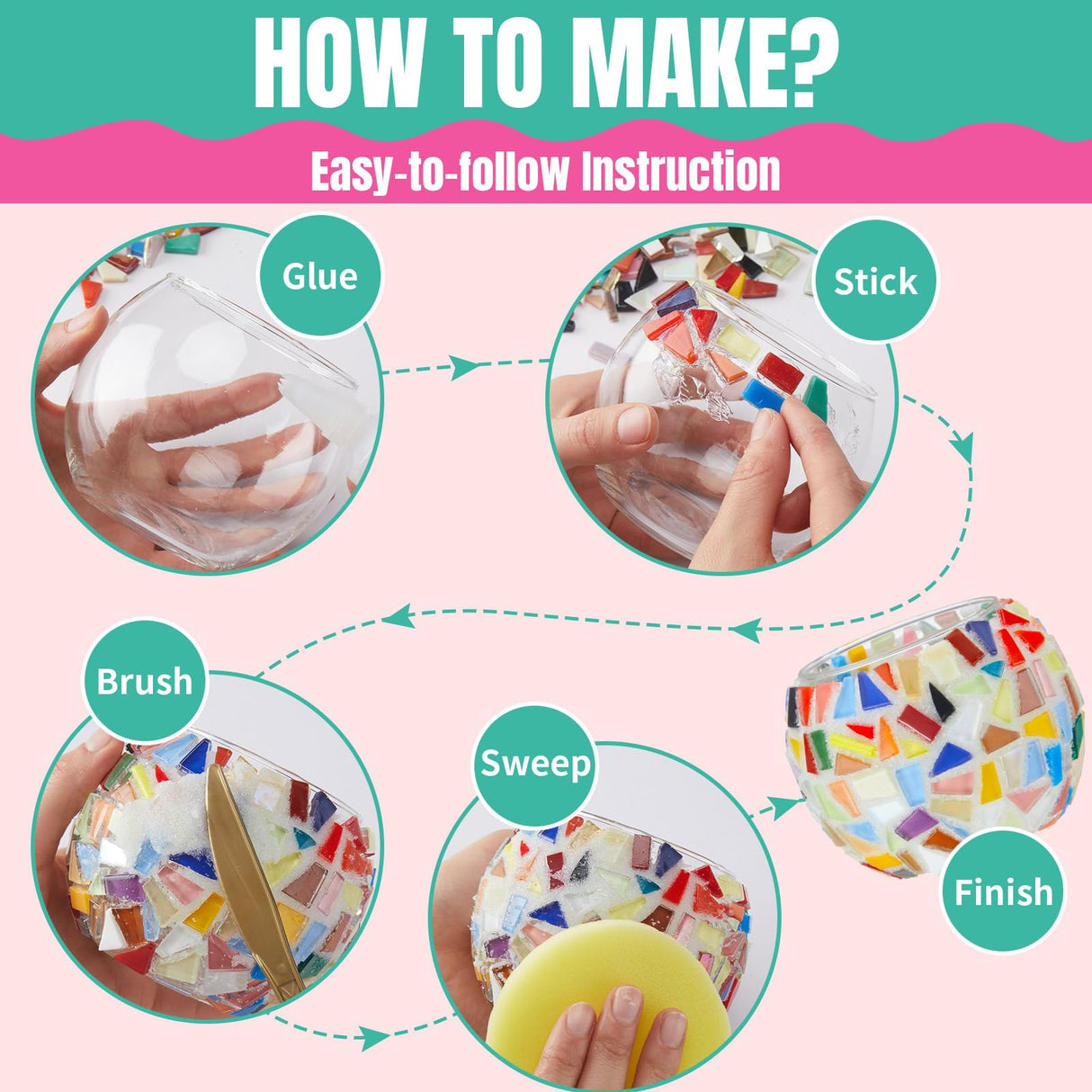 Sunnychicc 2 Set Glass Mosaic Candle Holder Kit Include Tea Light Holder, Glass Mosaic Tiles DIY Crafts Creativity Handmade Artwork for Adults Home Lighting Decor(Rainbow Theme) Sunnychicc