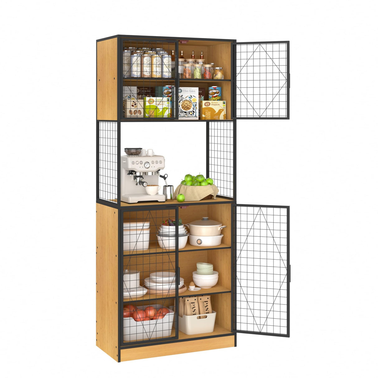 VECELO 72in Tall Kitchen Pantry Cabinet with Doors and Shelves, Large Freestanding Storage Cupboard with Countertop Hutch, Rustic Brown VECELO