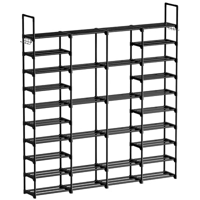 WOWLIVE 4 Row 10 Tiers Extra Large Shoe Rack 72-80 Pairs Big Tall Metal Shoe Shelf, Heavy Duty Organizer for Closet Entryway, Boot Rack Storage Stackable Stand for Garage Black