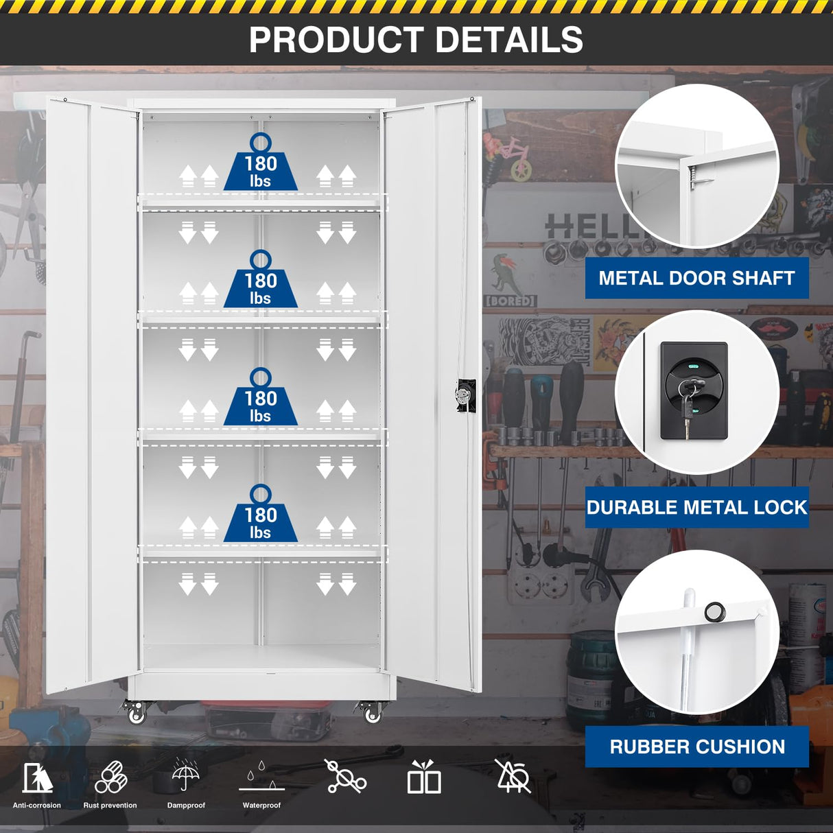 Fesbos Metal Rolling Storage Cabinet-74.6” Tall Steel File Cabinets with Wheels Lockable Doors and Adjustable Shelves-White Steel Storage Cabinet for Home, School, Office, Garage Fesbos