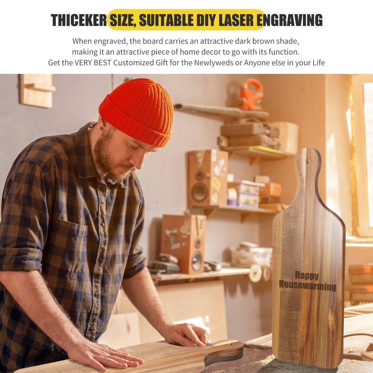 Rtteri 6 Pcs Acacia Wood Cutting Board Bulk Kitchen Thicken Chopping Board with Handles 17 x 6 Inch Wooden Charcuterie Serving Board Blank Wood Boards for Engraving Wedding Housewarming Gift Rtteri