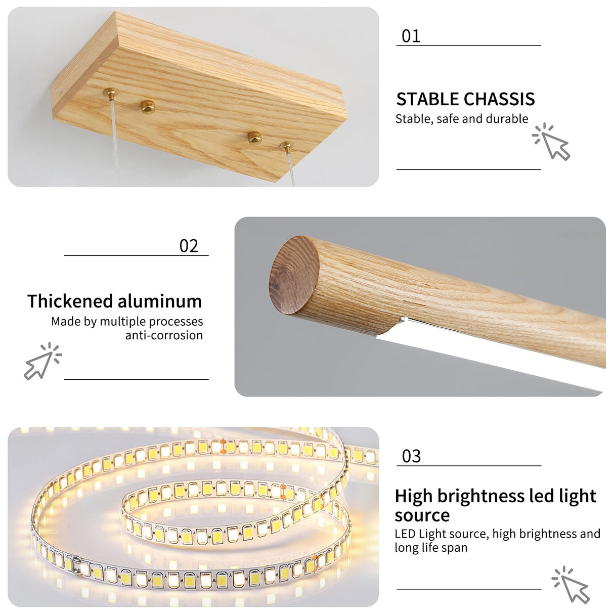 Mikeru Wooden Linear Pendant Light,Modern Chandelier Hanging Light with Remote Dimming 3000k-6000k, Ash Wood LED Pendant for Dining Room, Kitchen Island (47in, Round) Mikeru