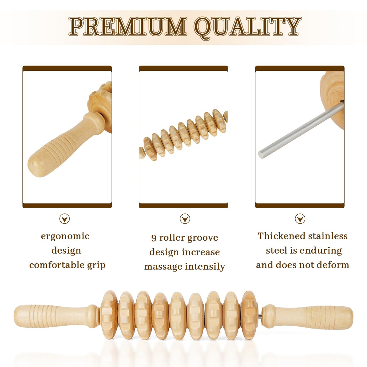 Liitrton Manual Wooden Fascia Massage Roller Trigger Points for Release Cellulite Sore Muscle Blasting (White) Liitrton