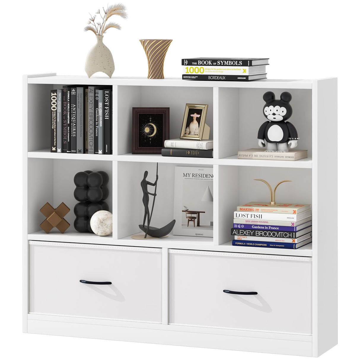 Adompacat Cube Bookshelf Storage Organizer Bookcase,8 Cube Open Mid-Centur Shelf,Freestanding Display Bookshelve, Modern Wide Toy Shelf with Drawers for Bedroom Living Room Office(White) Adompacat