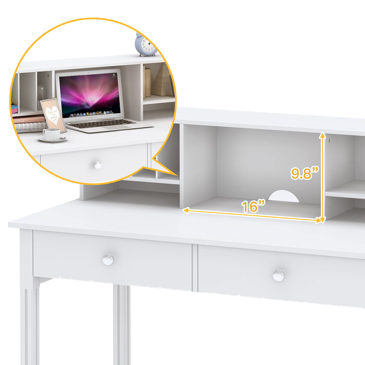 WiberWi Computer Desk with Drawers and Hutch, 43.3 inch White Home Office Desks Small Makeup Vanity Desk Table with Storage for Small Spaces Bedroom, Writing Desk Study Table WiberWi