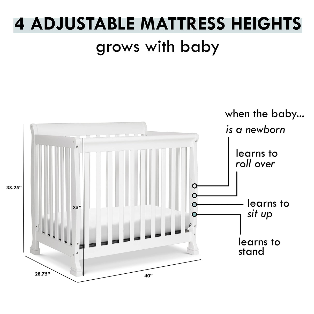 DaVinci Kalani 4-in-1 Convertible Mini Crib in White | Greenguard Gold Certified DaVinci