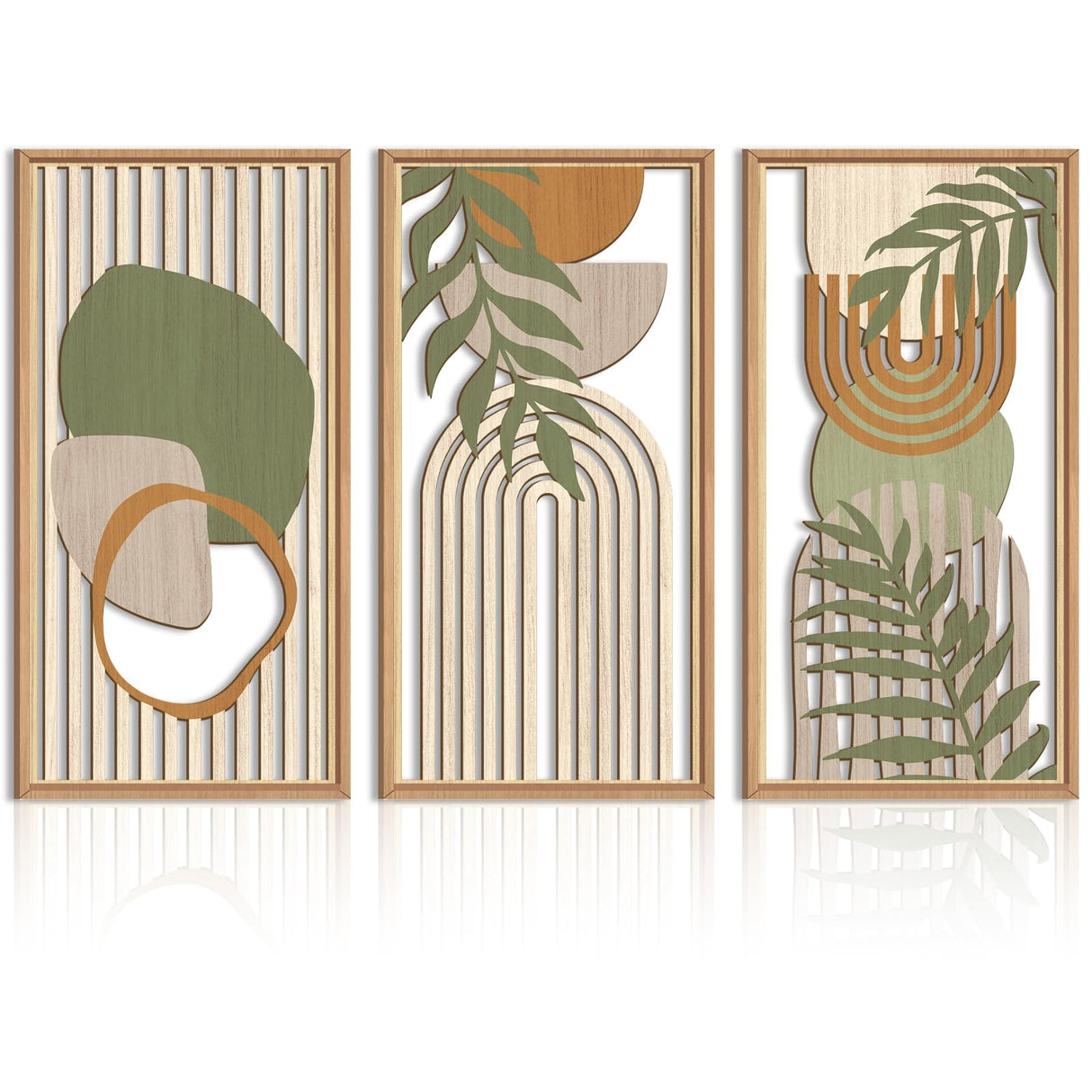 IARTTOP Large Abstract Geometric Wood Wall Art Framed Boho Wall Art Set Of 3 Mid Century Modern Wall Art Neutral Wall Decor For Bedroom Living Room Office-16 x32 IARTTOP