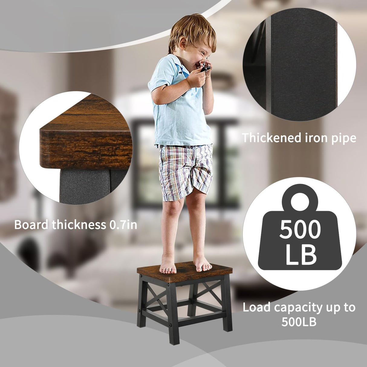 YINMIT Wooden Step Stool for Adults and Kids, Rectangular Step Stool for High Bed, Step Stool Kids Helper with Non-Slip Feet, Using for Bedroom, Living Room and Kitchen, Hold Up to 500 lbs YINMIT