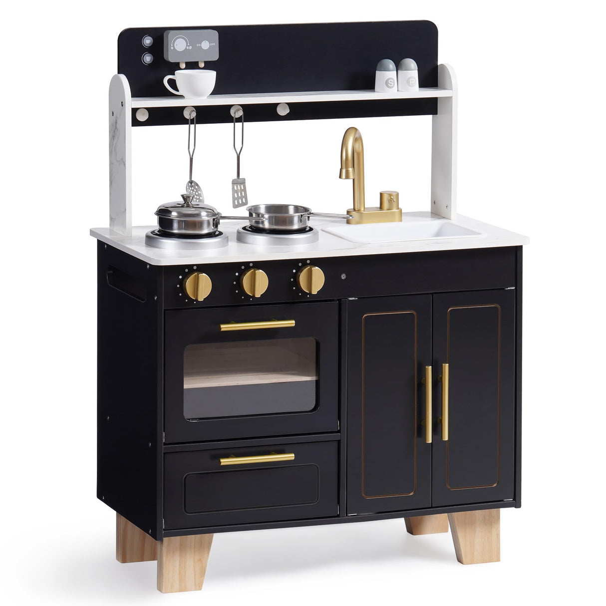 ROBOTIME Play Kitchen for Kids, Wooden Kids Play Kitchen Playset, Toddler Kitchen Pretend Play Set with Marble-Style Countertop, Modern Toy Kitchen for Girls and Boys Ages 3+ ROBOTIME