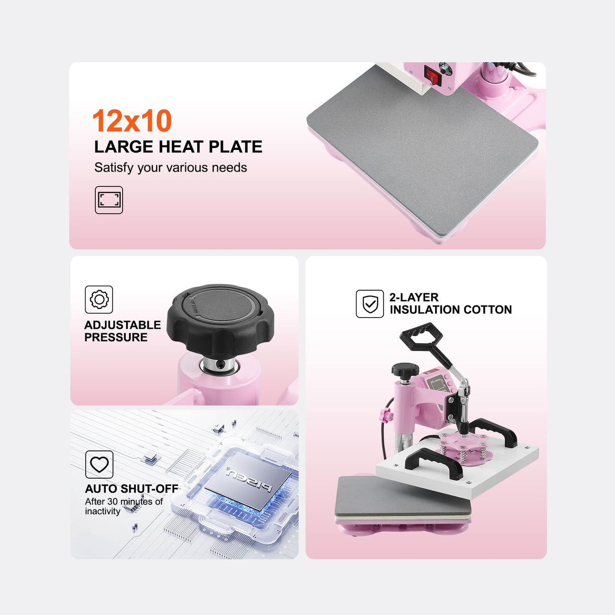VEVOR 2 in 1 Heat Press Machine with Hat Heat Press, 12x10 T Shirt Press Machine, Professional 360° Swing Away Sublimation Heat Press for T Shirt Hat Cap Pillow Bag Pad (Pink & White) VEVOR