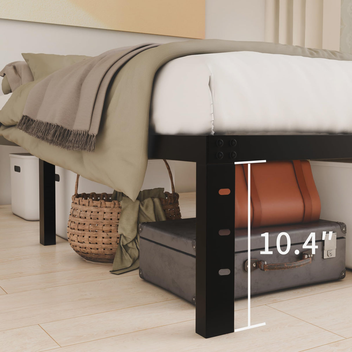 HOBINCHE 12 Inch King Size Bed Frame - No Box Spring Needed Heavy Duty Metal Platform Mattress Foundation with Steel Slats, Non-Slip Noise Free Easy Assembly Black Bedframes HOBINCHE