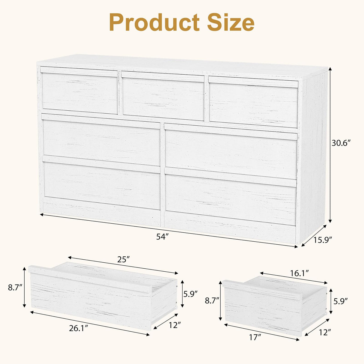 GarveeHome 7 Drawer Dresser for Bedroom, Antique White 7 Chest of Drawers with Large Storage Space, Wooden Dresser Organizer for Living Room, Nursery, Entryway GarveeHome