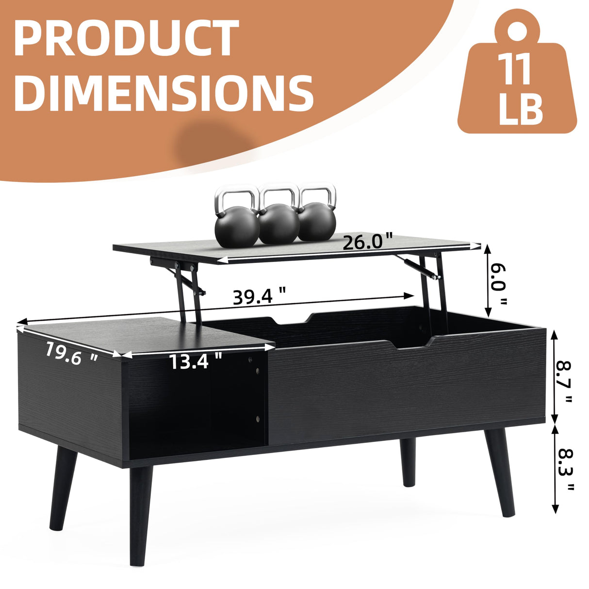 Finnhomy Lift Top Coffee Table with USB Type-C Charging Station, LED Lights and Power Outlet, 3-in-1 Multifunctional Table with Hidden Compartment and Large Storage, for Living Room Home Office, Black Finnhomy