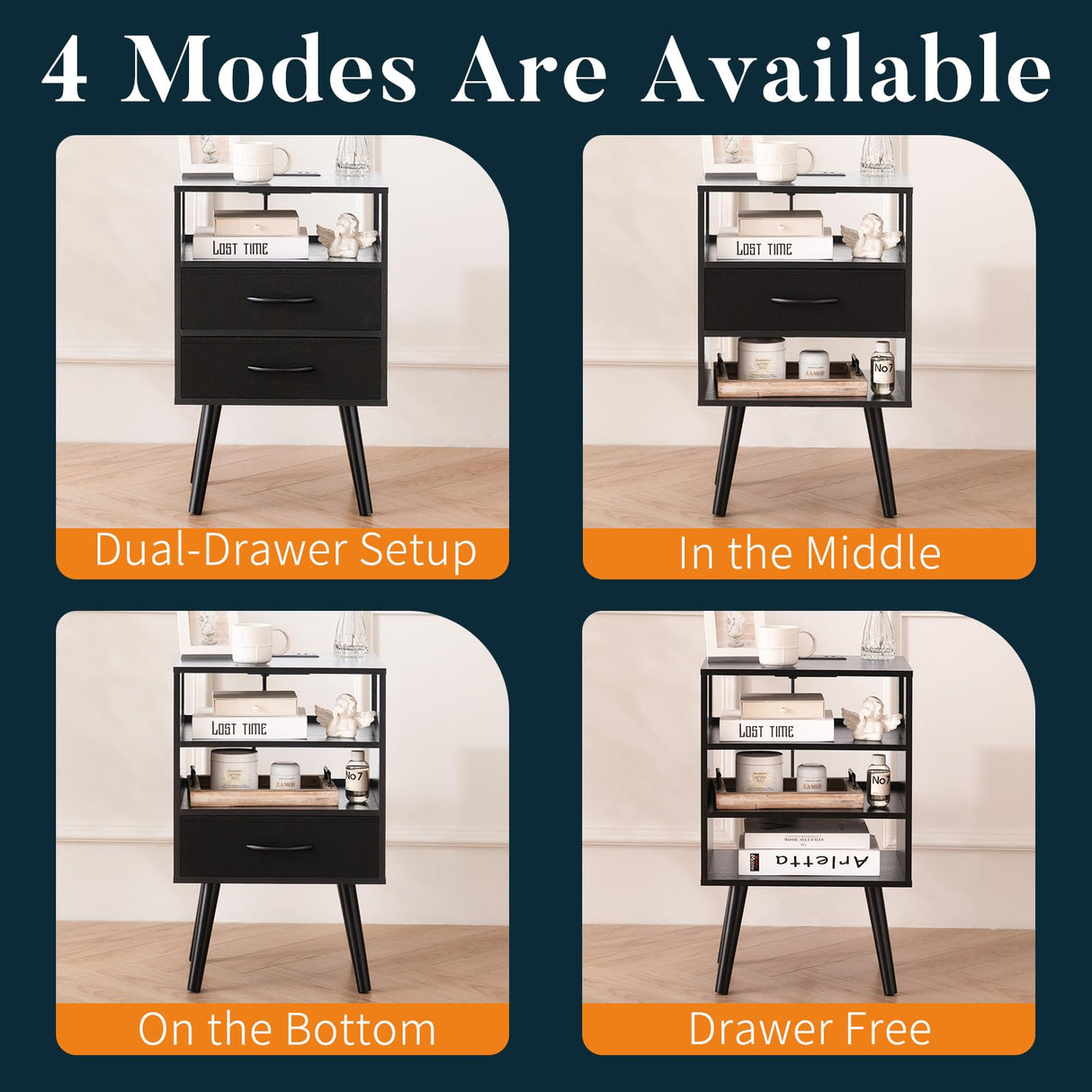 Yoobure LED Night Stand with Charger Station, Mid Century Modern Nightstand with Fabric Drawers, Bedside Table Nightstands with Storage Shelf, Bed Side Table Small Night Stands for Bedroom Living Room Yoobure