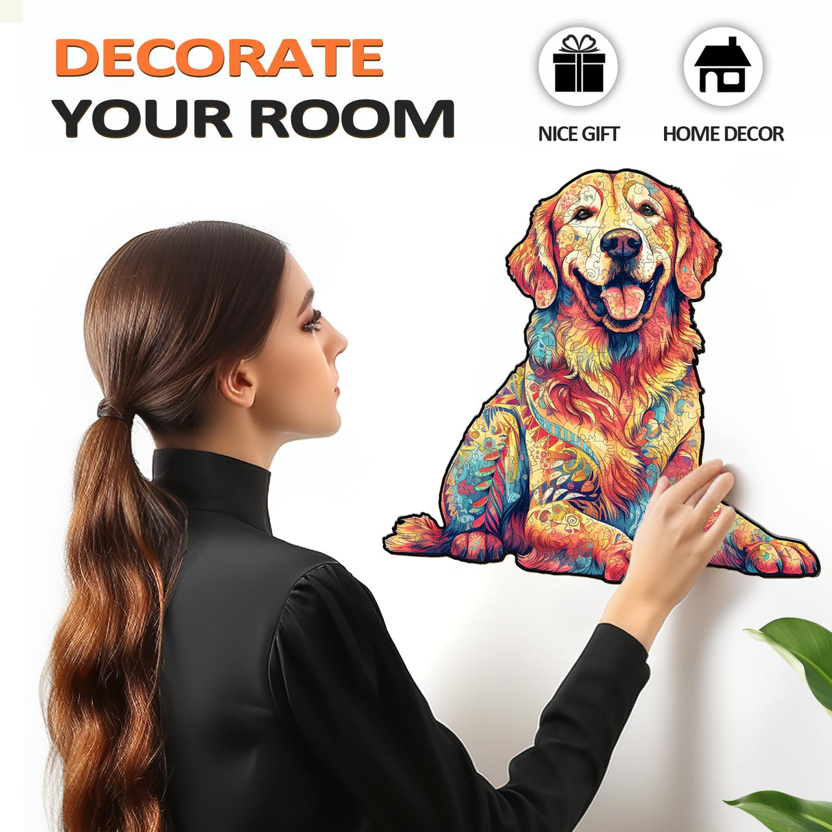 masseruon Wooden Puzzle for Adults-Loyal Golden Retriever, Dog Puzzles for Adults(S, 120pieces, 9.4*8.9in), Beautiful Animal Dog Jigsaw Wood Puzzles Adult, Family Puzzle Game Christmas Birthday Gift masseruon