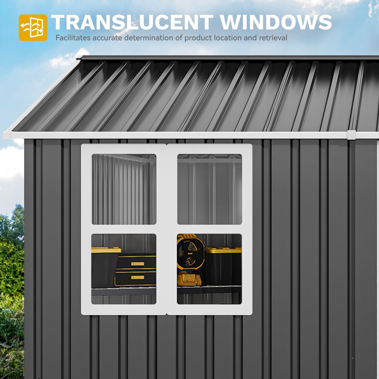DWVO 10x8ft Large Tool Storage Shed with Window, Lockable Doors, and Sloped Roof, Oversized Steel Outdoor Storage Shed for Garden, Patio, Garage, Backyard, Lawn - Dark Gray DWVO
