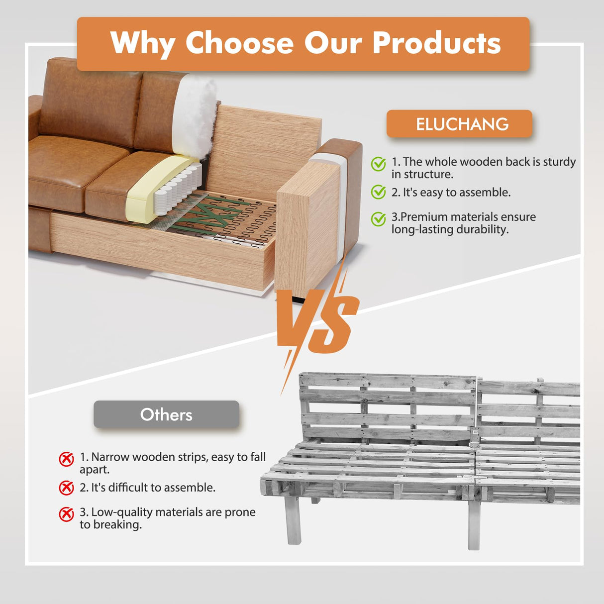 ELUCHANG 85" Luxury 3 Seater Sofa Couch for Living Room, Modern Upholstered Faux Leather Sofas Couches with Extra Deep Seats&Removable Cover, Comfy Sofa Couch for Small Space Apartment Lounge, Brown ELUCHANG