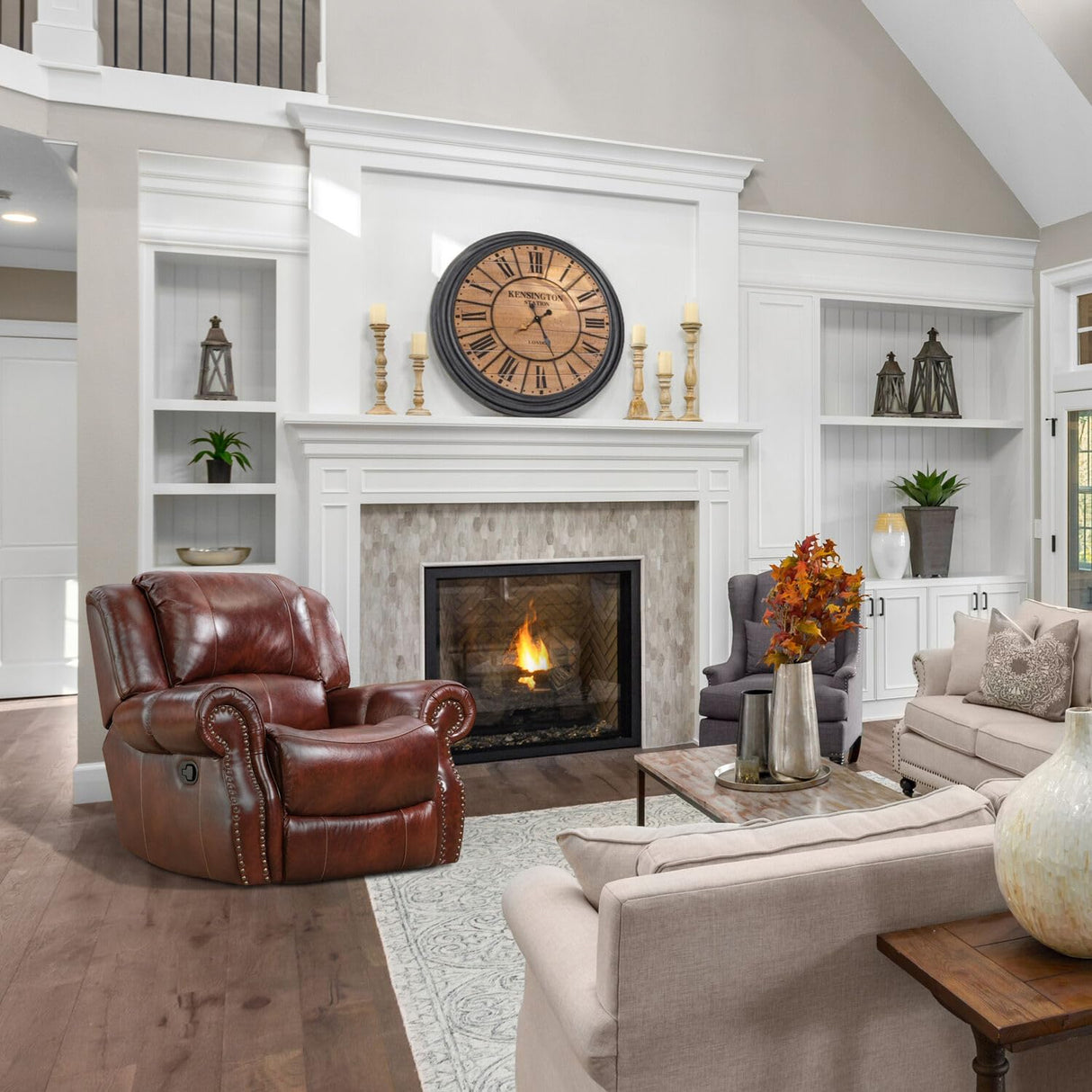 Hanover Aspen Rocker Recliner Chair, 100% Genuine Leather Deep-Seating Rocker for Living Room, Family Room, Den, or Man Cave, Space Saving Cushioned Rustic Armchair, Oxblood Hanover