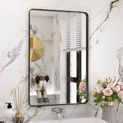 WEER Black Bathroom Mirror 20X30 Inch, Rectangular Matte Black Metal Framed Vanity Mirror, Farmhouse Bathroom Mirror with Tempered Glass, Rounded Corner, Anti-Rust (Horizontal/Vertical)