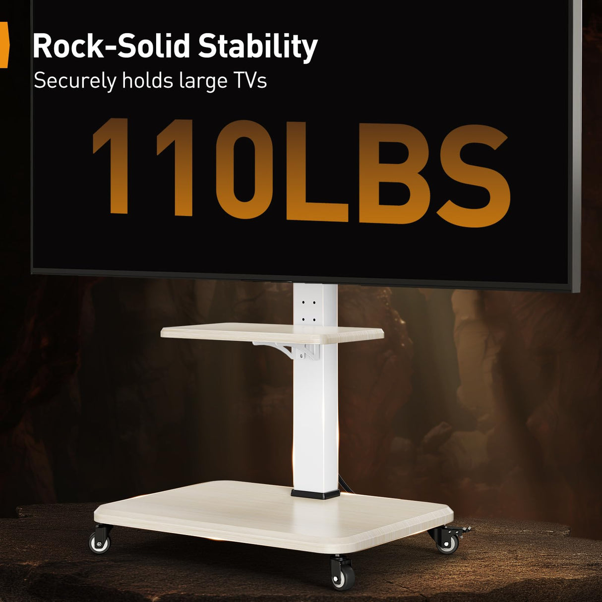 Perlegear Mobile TV Stand with Power Outlet, Tilt & Swivel Rolling TV Cart for 32-75 inches TVs up to 110 lbs, Height Adjustable Rolling TV Stand White with Wheels, Max VESA 600x400mm, PGTVMC17W Perlegear