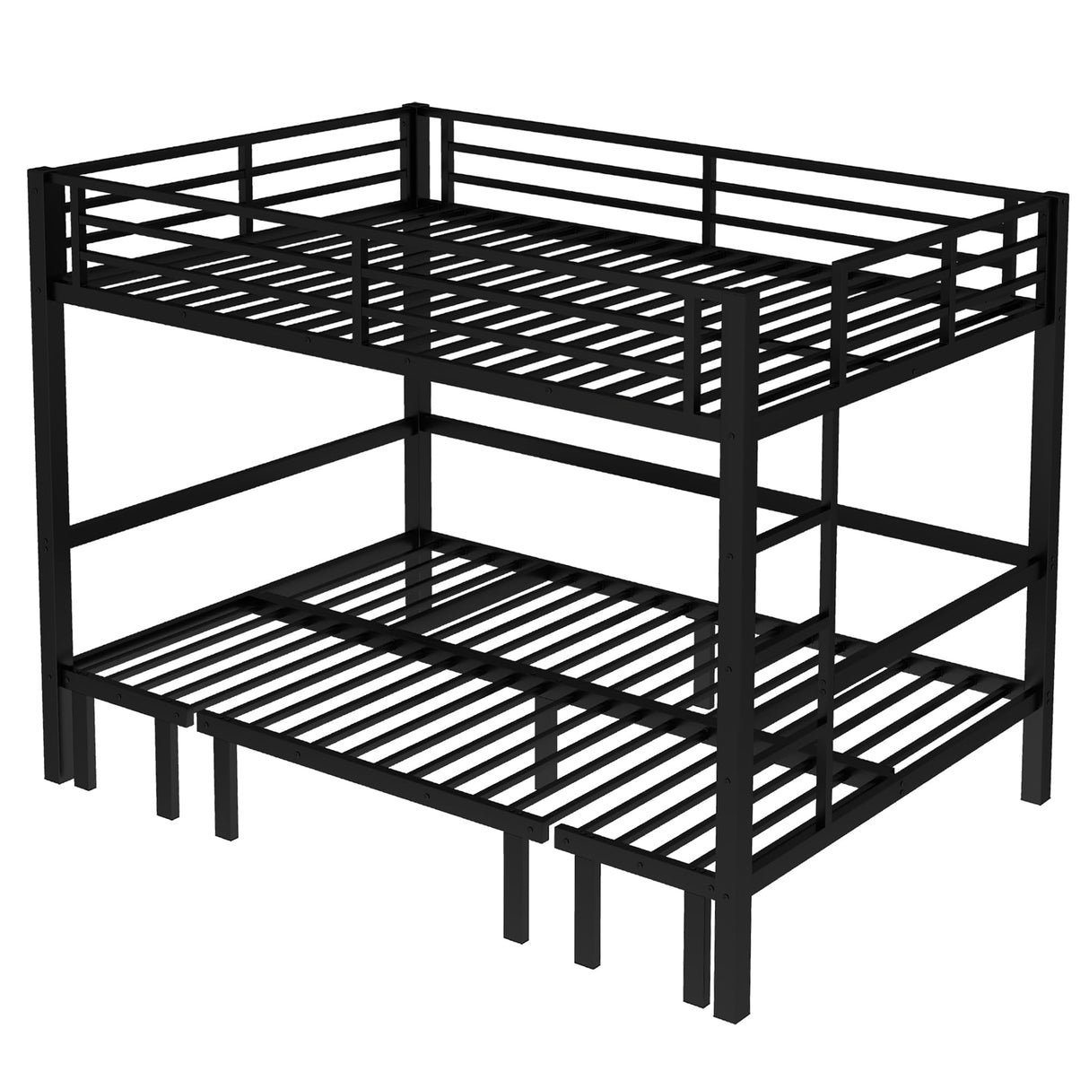 Queen Over Queen Bunk Bed for Adults, Heavy Duty Bunk Bed can Turns into Loft Bed with U-Shaped Sofa, Adults Bunk Bed with SafetyRails and Side Ladder, Black(Not Include Cushion) Bellemave