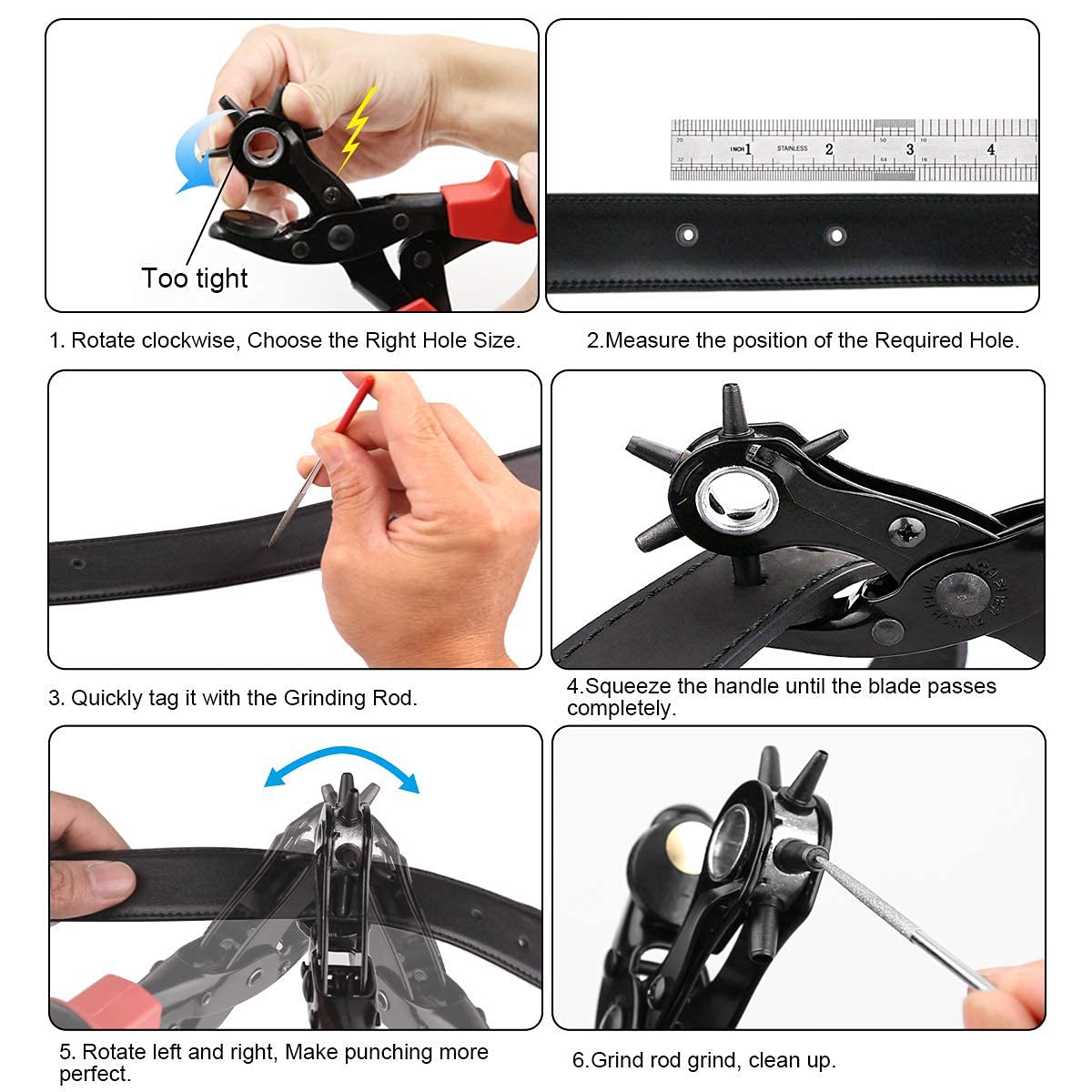 Leather Hole Punch Tool Set, Belt Hole Puncher Kit, Professional Puncher for Belt, Saddle, Dog Collars, Watch Strap, Shoe, Fabric, Paper, Craft Projects, Easily Punches Perfect Round Holes YIDAAN