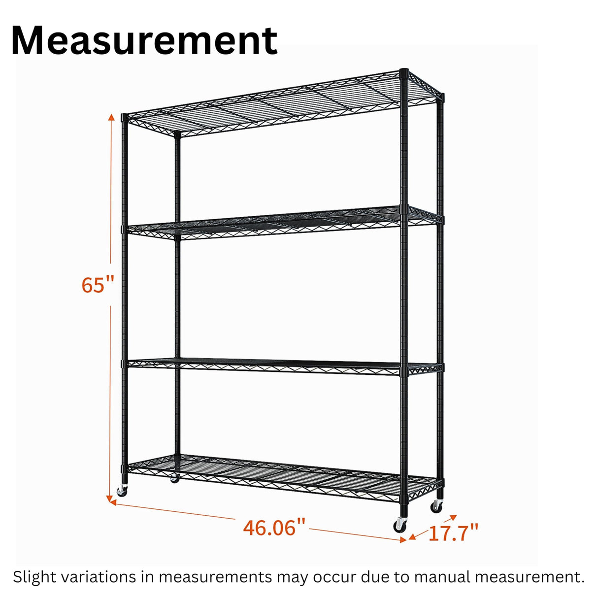Heavy Duty N.S.F. Certified 4‑Tier Steel Wire Shelving with Wheels, 800 lb Commercial Storage Rack, Adjustable Utility Shelf for Home, Garage, Restaurant Storage Shelves (Black, 46" x 17.7" x 65") Generic