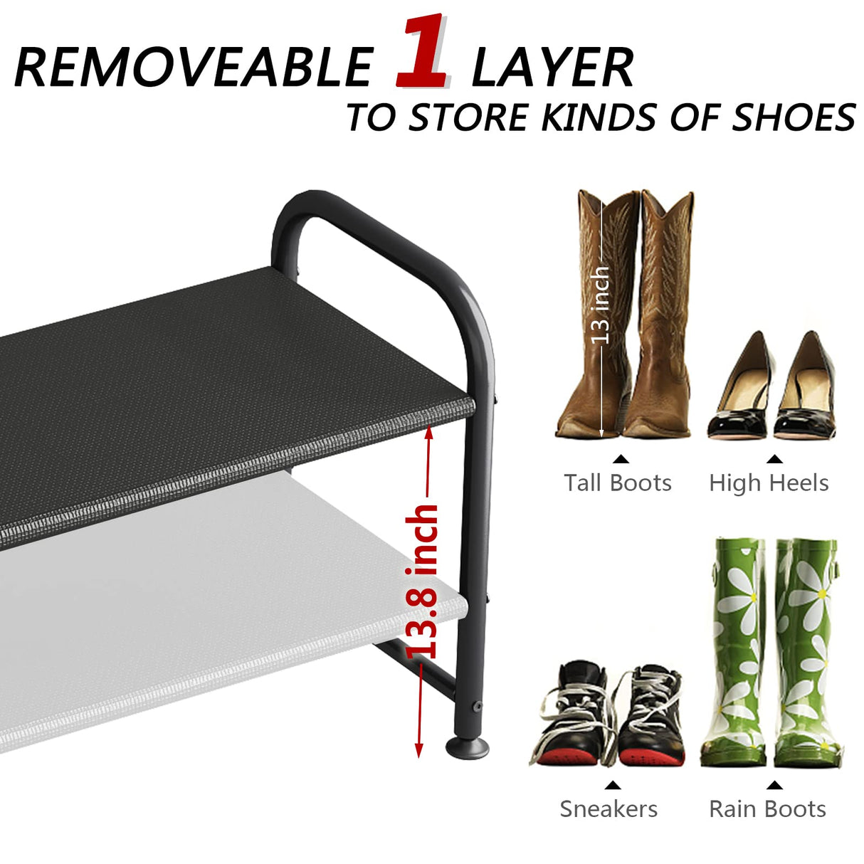 INGIORDAR Shoe Rack 2 Tier Long Storage Organizer Wide Metal Shoe Shelf for Closet Entryway Black INGIORDAR