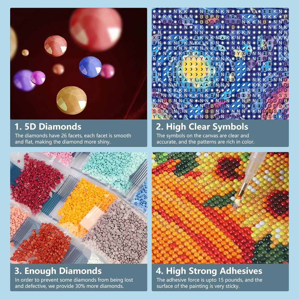 FHBUBPUP Starry Night Diamond Painting Kits for Adults, Starry Sky Diamond Art Kits, Full Drill Round Gem Art, DIY Landscape Paint with Diamond Beads Home Decor Craft Gift 12x12 inch FHBUBPUP